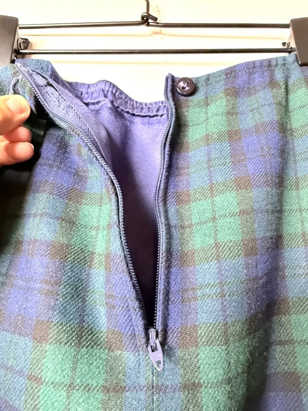 Pendleton Vintage Pure Wool Plaid Skirt Size 14 Midi Blue Green (L)